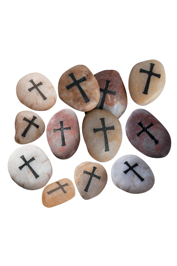 Cross Worry Stones - Stress Relief Stones for Mindfulness & Relaxation - Decorative Cross Design for Home Decor Weddings Bridal Showers Receptions & Special Occasions - 12 Pieces