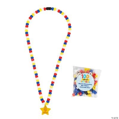 Fun Express 100 Days of School DIY Beaded Necklace Craft Kit, Colorful Plastic Beads with Star Pendant, Classroom Activity, 1 Set