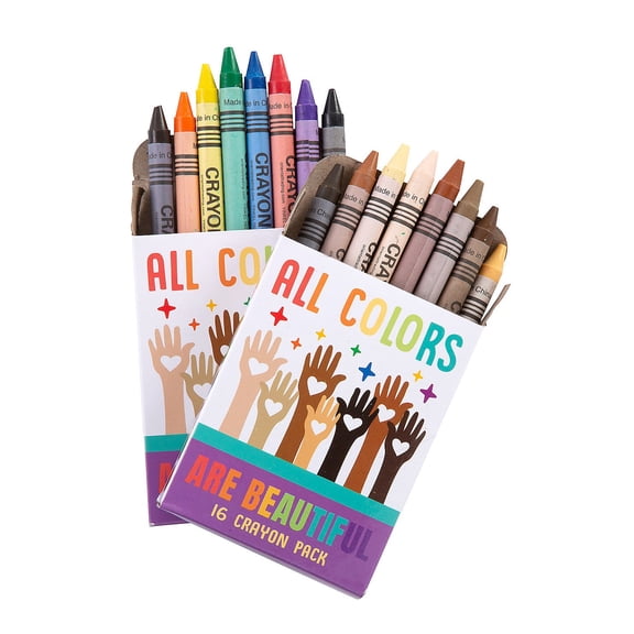 3 1/2" 16-Color Diversity Skin Tones & Rainbow Color Crayons - 12 Boxes