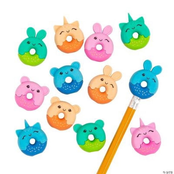 Fun Express Donut Pencil Erasers, Assorted Colors, 24 Count, 2 Pack