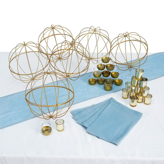 Fun Express Dusty Blue & Gold Accent Centerpiece Kit for 6 Tables