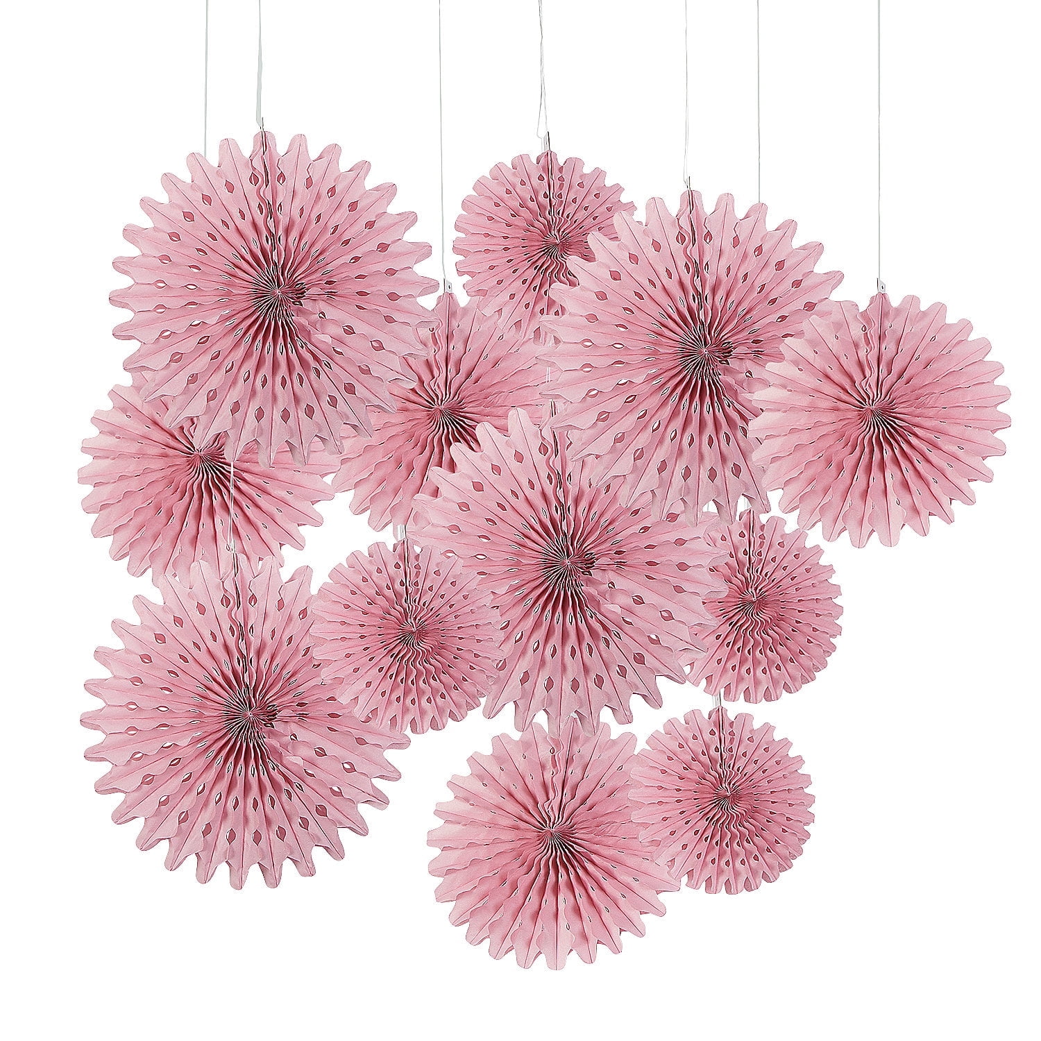 Set of 12 Dusty Rose Tissue Paper Hanging Fans