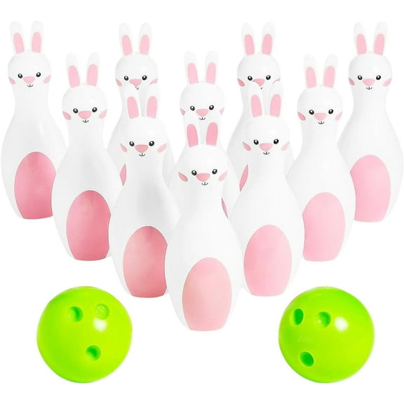 Fun Express Easter Bunny Bowling Set, 6 Plastic pins and 1 Plastic Balls, Easter Games and Toys for Kids