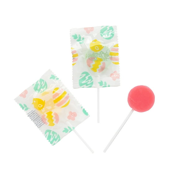Fun Express Easter Printed Pastel Eggs, Chicks & Flowers Lollipops - 57 Pieces