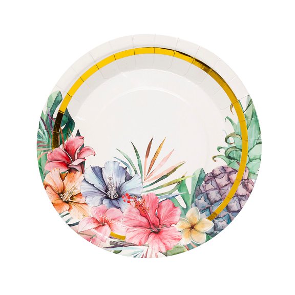 Fun Express Elevated Luau Pineapple & Floral Paper Dinner Plates 8 Count