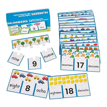 Fun Express English & Spanish Beginning Numbers Self-Checking Puzzles - 20 Puzzles