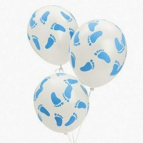 Fun Express FX IN-3/2288 25 Baby Shower Party Blue Footprint Latex Balloons, 11"