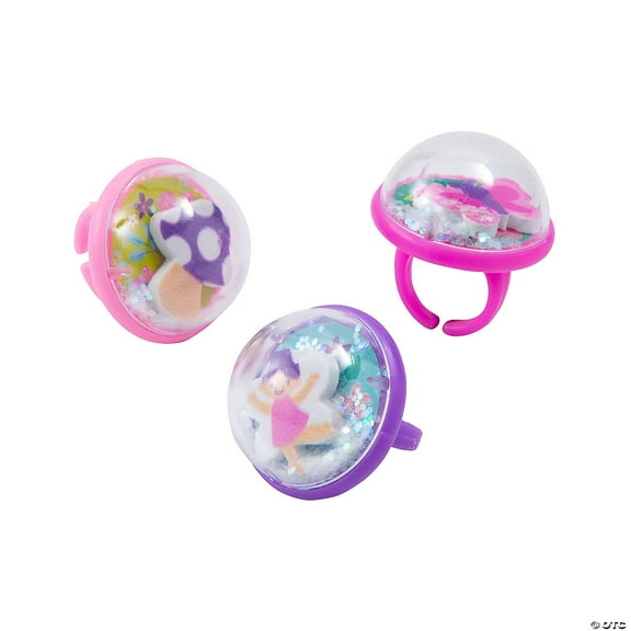 Fun Express Fairy Friends Snow Globe Rings - 12 Pieces