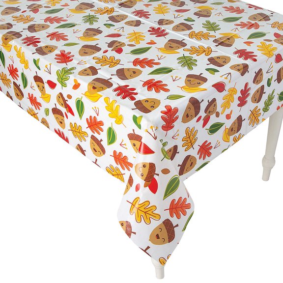 Fun Express Fall Party Leaves & Acorns Printed Tablecloth