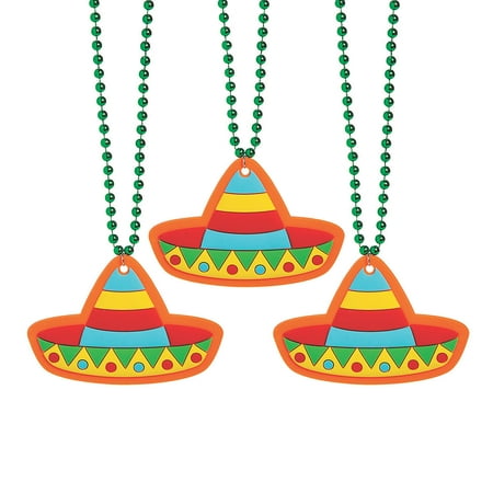 Fun Express Fiesta Sombrero Jumbo Charm Beaded Necklaces - 12 Pc.