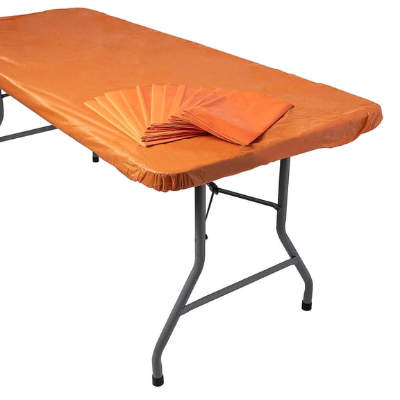 Fun Express Fitted Rectangle Plastic Tablecloths Orange, 6 Ft Bulk 12 Pc