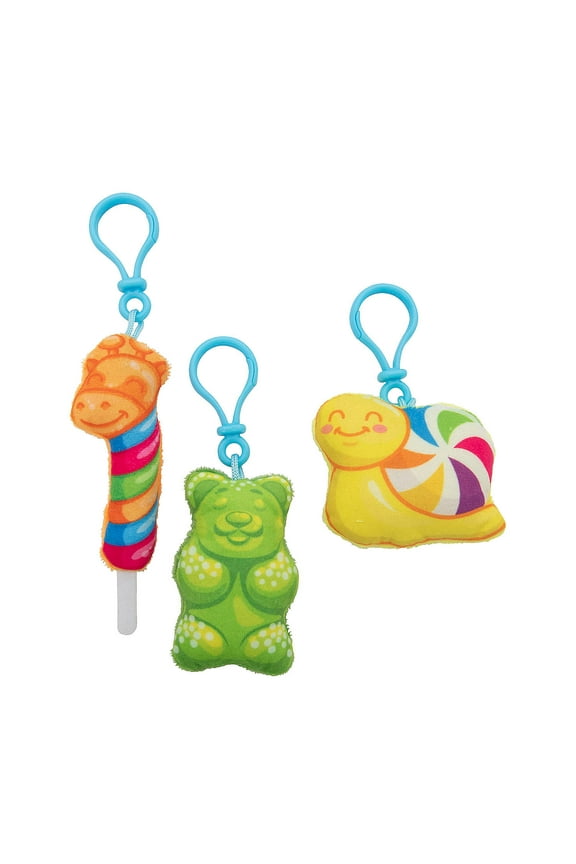 Flat Stuffed Candy Critters Backpack Clips - 12 Pieces