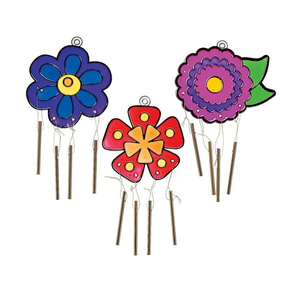 Fun Express Flower Sun Catcher Wind Chimes Craft Kit - Colorful DIY Outdoor Decor for Garden Patio & Yard - Perfect for Crafting Painting and Decorating - Vibrant & Fun Wind Chimes - 12 Pieces