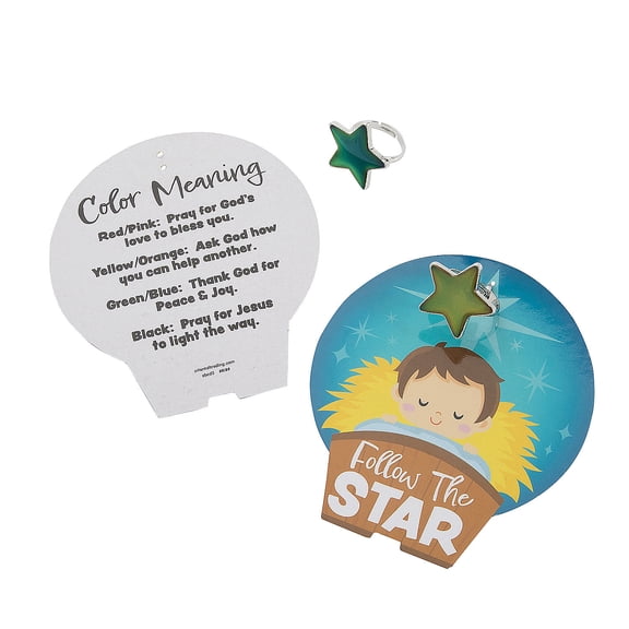 Fun Express Follow the Star Color-Changing Metal Ring with Faith Card for 12