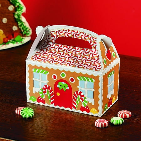 Fun Express Gingerbread House Cardboard Christmas Treat Boxes - 12 Piece Pack