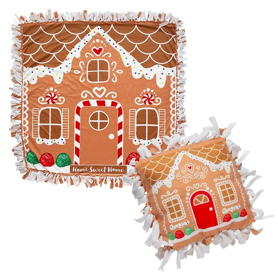 Fun Express Gingerbread House Fleece Tied Throw & Pillow Craft Kit - Makes 12
