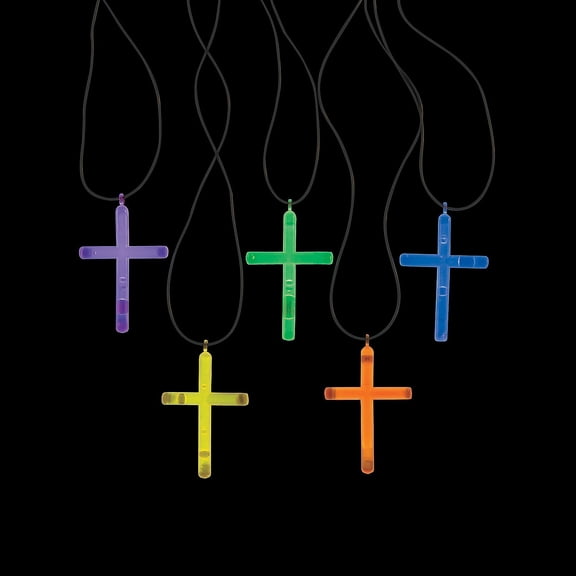 Fun Express Glow Stick Cross Necklaces Religious Party Favors & Light-up Giveaways for Church Events Festivals & Special Occasions Perfect for Religious Celebrations 50 Pieces