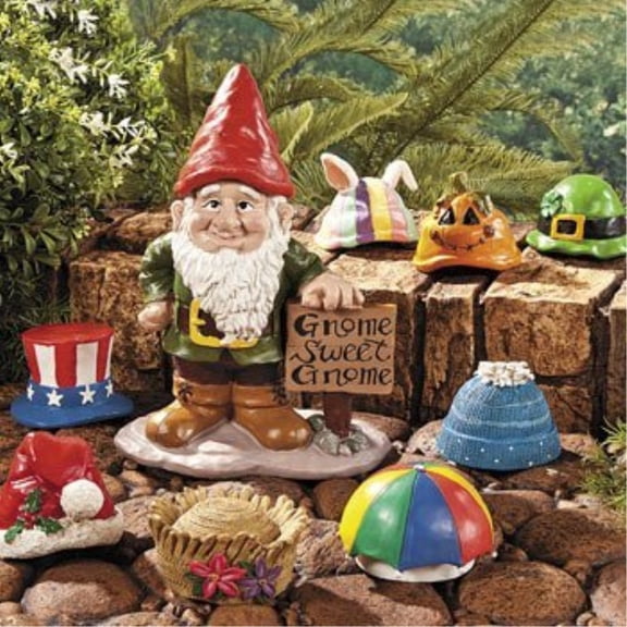 Fun Express Gnome Greeter Collection - Garden Accents with 9 interchangeile Holiday Seasonal hats