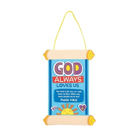 Fun Express God Always Loves Us Scroll Sign Craft Kit – DIY Craft Kit for Creating Beautiful Hanging Decor & Personalized Sign Decorations – Perfect for Home Church or Special Events – 12 Pieces