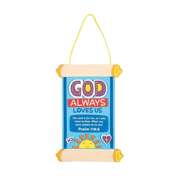 Fun Express God Always Loves Us Scroll Sign Craft Kit  DIY Craft Kit for Creating Beautiful Hanging Decor & Personalized Sign Decorations  Perfect for Home Church or Special Events  12 Pieces