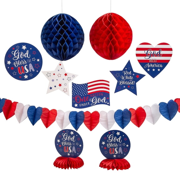 Fun Express God Bless the USA Party Decorating Kit - 10 Pc
