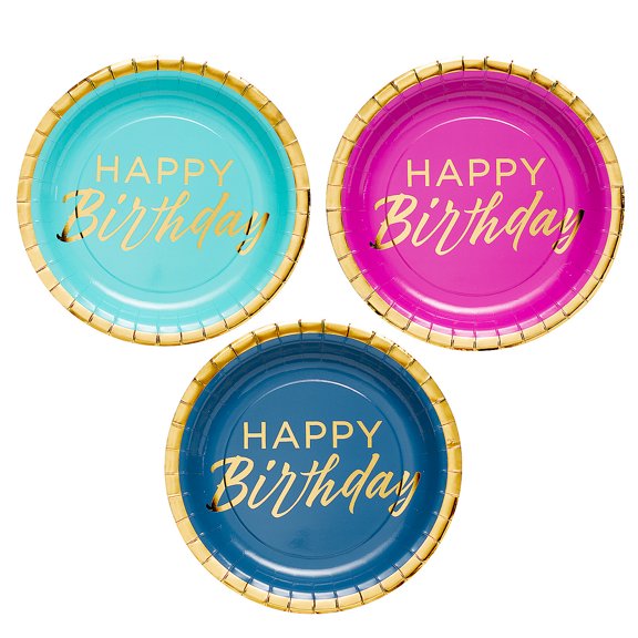 Fun Express Gold Foil Happy Birthday Party Plates, 8 Pieces