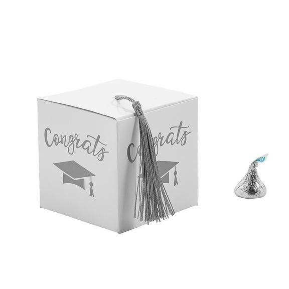 Fun Express Graduation Party White Favor Boxes with Silver Tassel - 25 Pc.