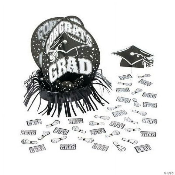 Fun Express Gray Graduation Paper Grad Table Party Decoration Kits, (23 Pieces)