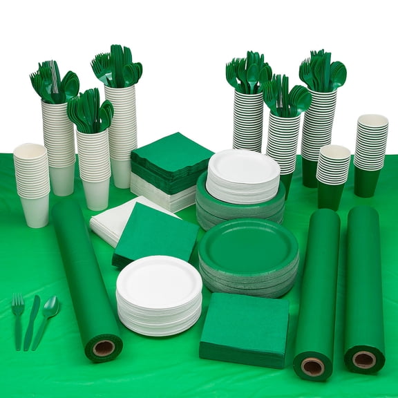 Fun Express Green & White Disposable Tableware Kit Mega Bulk 1973 Pieces