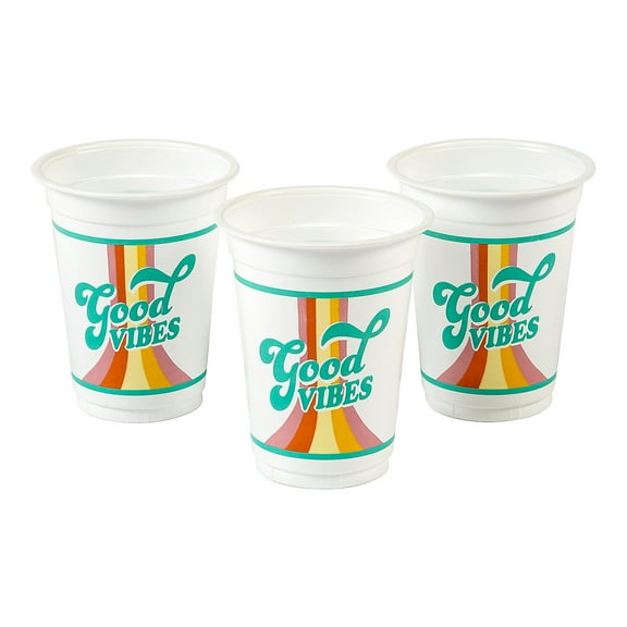 Fun Express Groovy Party Good Vibes Disposable Plastic Cups Bulk 50 Pc