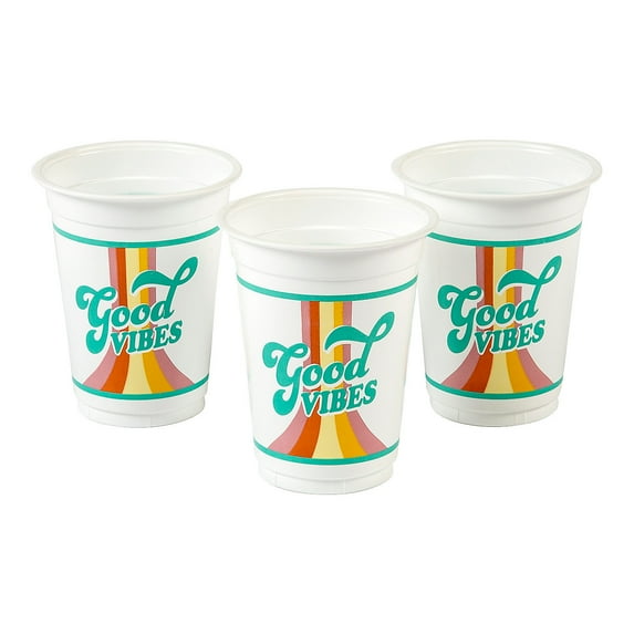 Fun Express Groovy Party Good Vibes Disposable Plastic Cups Bulk 50 Pc