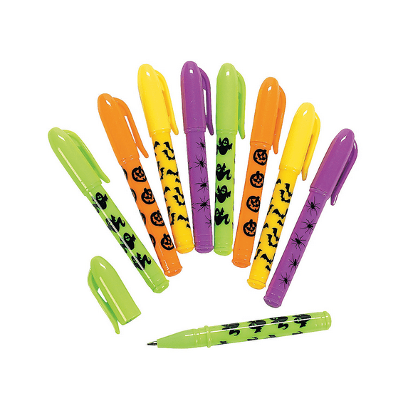 Fun Express Halloween Assorted Designs 3 1/4" Mini Pens, Assorted Colors Ink, 24 Count, 2 Pack