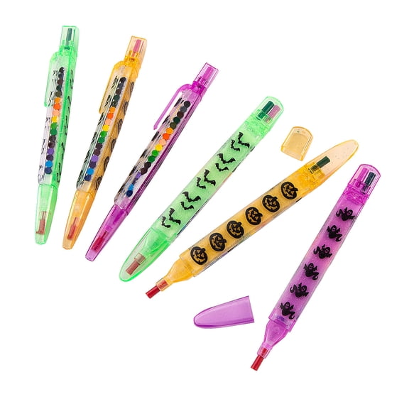 Fun Express Halloween Glitter Stacking Point Crayons - 12 Pieces