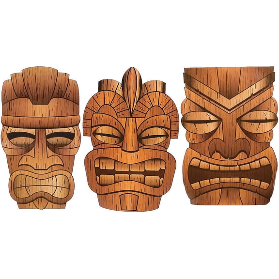 Fun Express Hawaiian Luau-Themed Celebration Jumbo Tiki Cardboard Cutout, Set of 3
