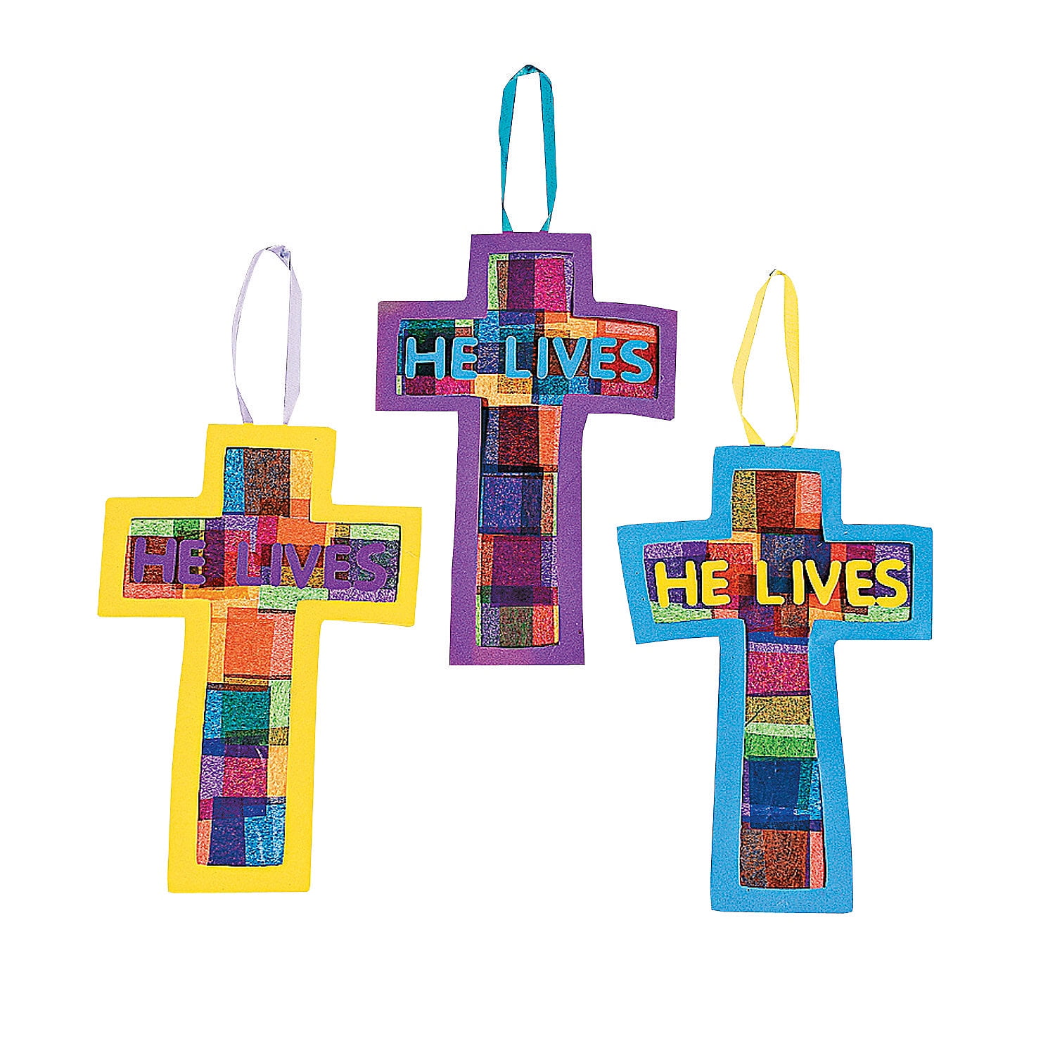 Fun Express "He Lives" Acetate Cross Hanging Decor Craft Kit, 12 Pieces