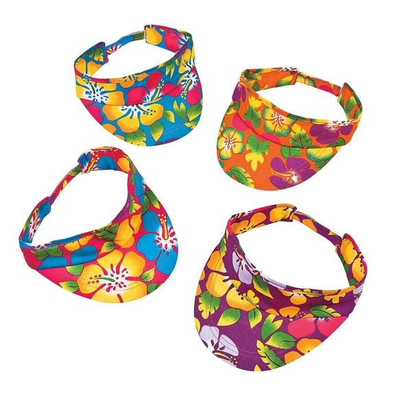 Fun Express - Hibiscus Print Luau Visors for Party - Apparel Accessories - Hats - Visors - Party - 12 Pieces