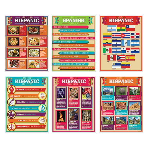 Fun Express Hispanic Heritage Posters, Educational, Party Supplies, 6 Pieces