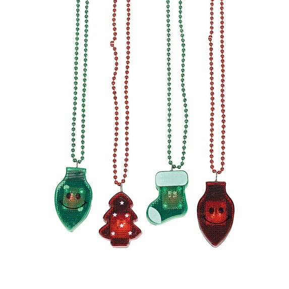 Fun Express - Holiday Light Up Necklace for Christmas - Jewelry - Necklaces - Light Up Necklaces - Christmas - 12 Pieces