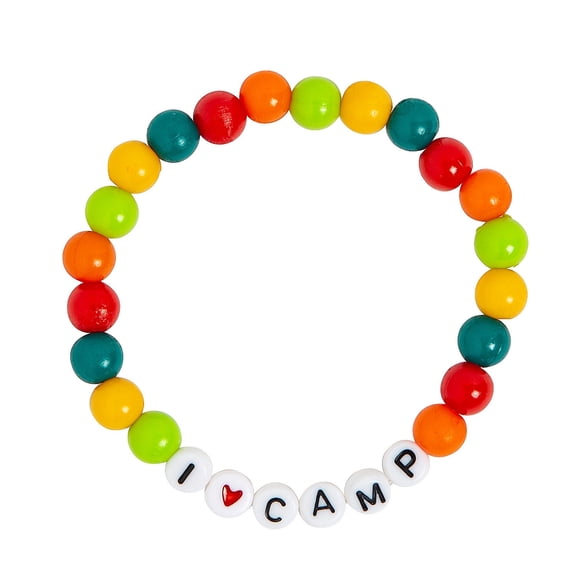 Fun Express I Love Camp Beaded Bracelet Craft Kit - DIY Craft Kit for Kids Perfect for Birthday Parties Camp-Themed Favors & Creative Fun Activities Great for Crafting at Camps & Events - 12 Pieces