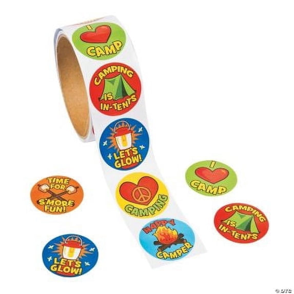 Fun Express "I Love Camp" Roll Stickers - Fun & Colorful Stationery for Camp Crafts Kids’ Activities Camp Gifts Scrapbooking & Creative Projects - Perfect for Summer Camp Parties & More - 100 Pieces