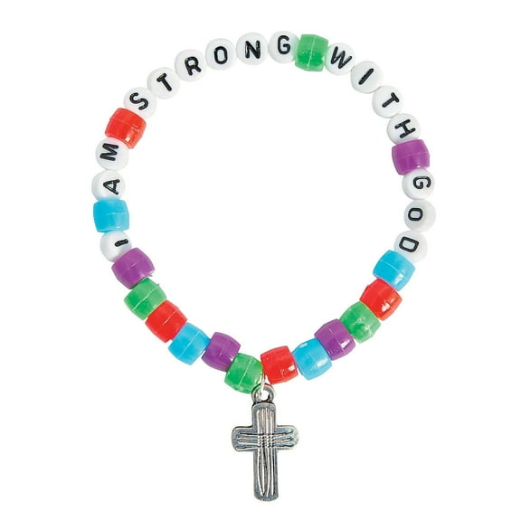 Fun Express I Am Strong With God Pony Bead Bracelet Craft Kit 12 Piece