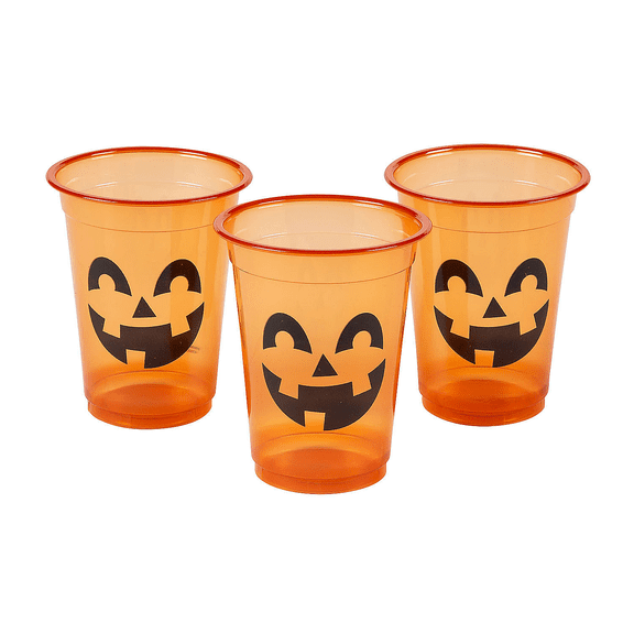 Fun Express Jack-O-Lantern Disposable Plastic Cups - 16 oz Bulk 50 Ct