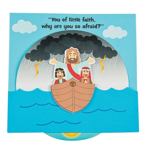 Fun Express Jesus Calms The Storm Craft Kit Religious DIY Craft Set for Kids Includes Sign & Hanging Decor for Religious Celebrations Assemble Perfect for Home or Church Decorations 12 Pieces
