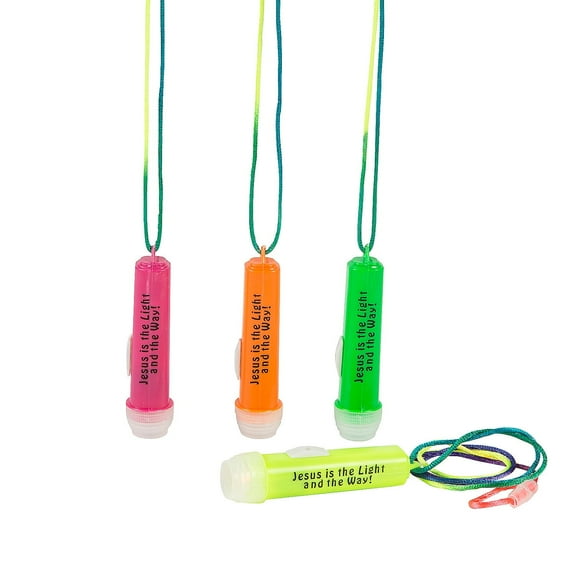 Fun Express Jesus The Light Flashlight On A Rope Set Inspirational LED Flashlights for Parties Churches Fundraisers and Special Events Perfect for Gifts Favors Spiritual Celebrations 12 Pieces