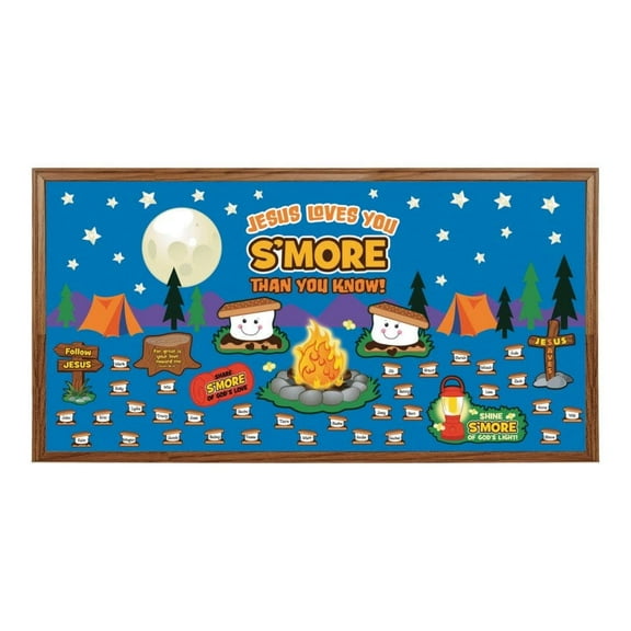 Fun Express Jesus Loves You S'More Bulletin Board Set - Educational, Faith-Based Design for Classroom, Sunday School, and Religious Events - Ideal for Kids and Teachers - 24 Pieces