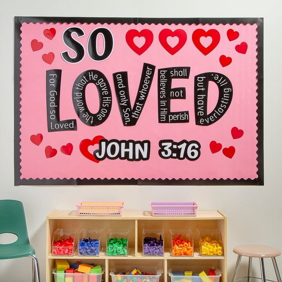 Fun Express John 3:16 Mini Bulletin Board Set Christian Classroom Decor Inspirational Religious Teaching Supplies for Sunday School & Homeschool - 21-Piece