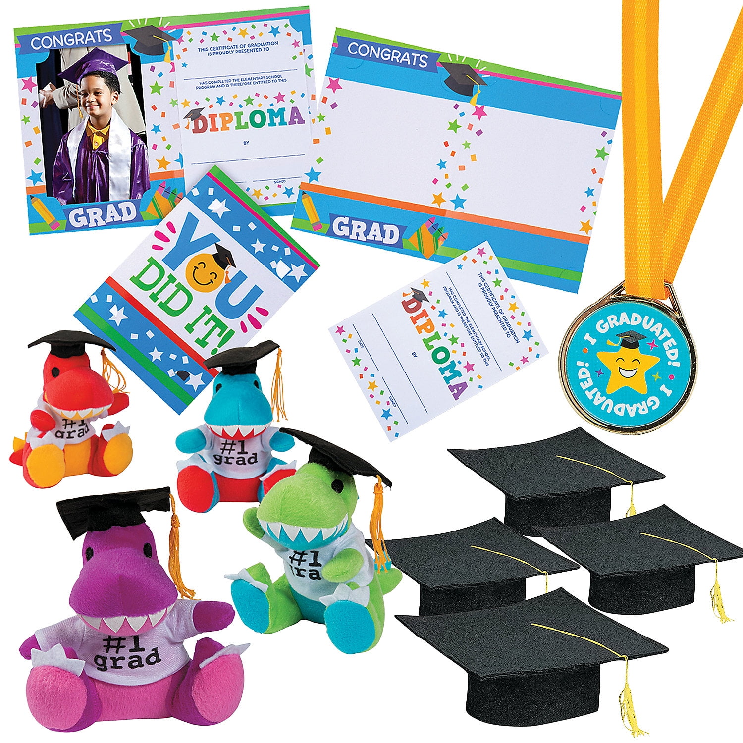 Fun Express Kids’ Black Elementary School Graduation Mortarboard Hats with Awards Kit for 12