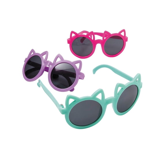 Fun Express Kids Pastel Cat-Shaped Plastic Sunglasses - 12 Pieces