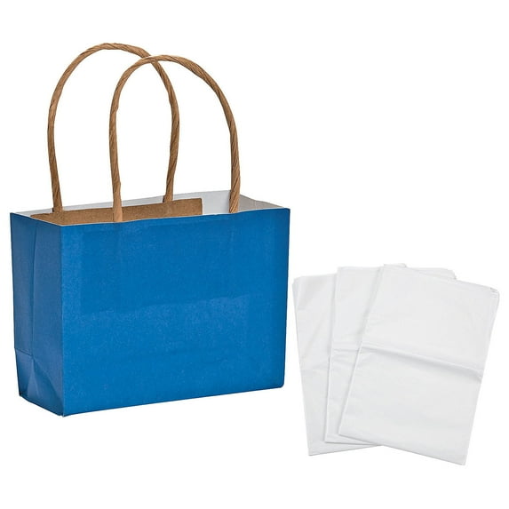 Fun Express Kraft Paper Gift Bags and Tissue Paper Kit Mini Blue 4 1/2" x 3 1/4" - 72 Pc