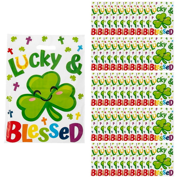 Fun Express Large Plastic Religious St. Patrick’s Day Goody Bags - 50 Pc.